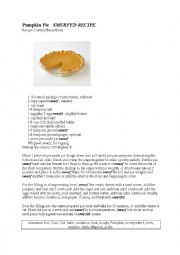 English Worksheet: Pumpkin Pie smurfed recipe