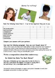 English Worksheet: Do Celebrities Make Too Much Money?