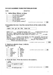 English Worksheet: examination a1 level