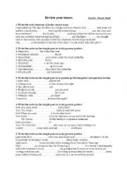 English Worksheet: review of tenses