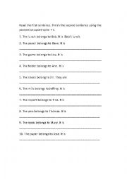 English Worksheet: possessive apostrophe