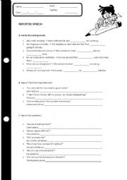 English Worksheet: Reported speech