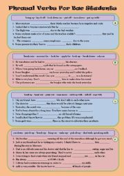 English Worksheet: Phrasal verbs for Bac Students With KEYS. (2 pages) 