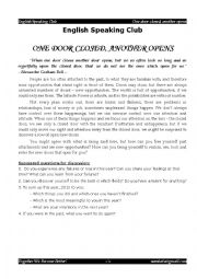 English Worksheet: one door closes, another opens