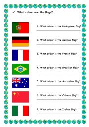 English Worksheet: colours and countries flags