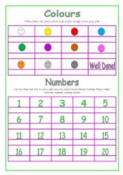 Cambridge Starters Exam Picture Dictionary - colours and numbers