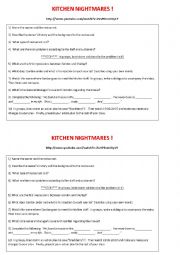 English Worksheet: Kitchen Nightmares - A video-based worksheet for high levels