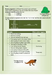 English Worksheet: Present Progressive Dinosaurs