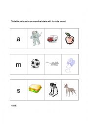 Beginning Sound letter M, S, and A