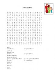 English Worksheet: Relative Word Search and Family Tree
