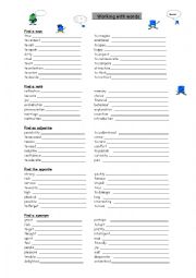 English Worksheet: Working with words (nouns, verbs, opposites, synonyms)