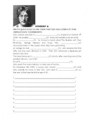 English Worksheet: JOHN LENNONS BIOGRAPHY