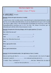English Worksheet: English Test for 7th forms