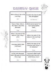 English Worksheet: Disney Quiz part 1