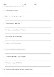 English Worksheet: Reported speech (questions)