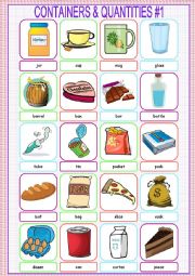 English Worksheet: Containers and Quantities Picture Dictionary#1