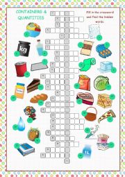 English Worksheet: Containers and Quantities Crossword Puzzle