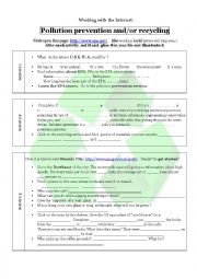 English Worksheet: Pollution prevention and or recycling