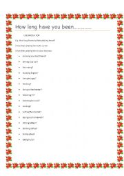 English Worksheet: How long have you been?