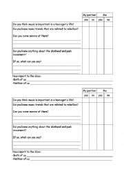 English Worksheet: Music taste / pair work