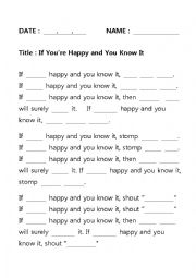 English Worksheet: If youre happy and you know it dictation