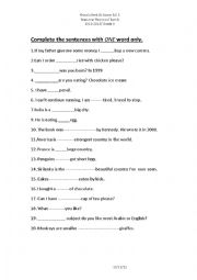 English Worksheet: Grammar and Vocabulary