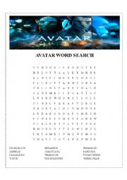 English Worksheet: Avatar Word Search