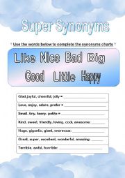 English Worksheet: Super synonyms