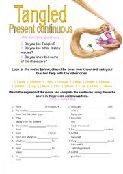 English Worksheet: Tangled Movie - Present Continuous / Progressive