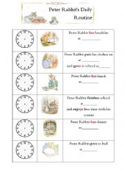 English Worksheet: Peter Rabbits daily routine