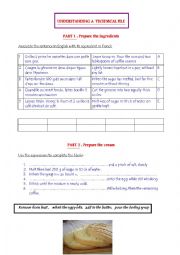 English Worksheet: Cooking a cake ! A technical file 