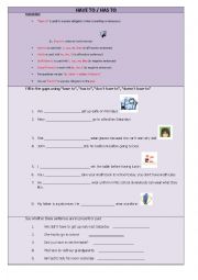 English Worksheet: Have to / has to