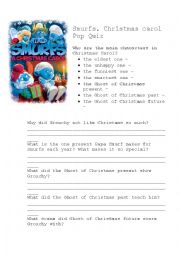 English Worksheet: Smurfs. Christmas Carol - Quiz