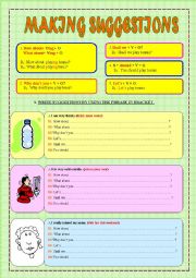 English Worksheet: MAKING SUGGESTIONS (2 PAGES+ 8 EXERCISES + 48 SENTENCES)