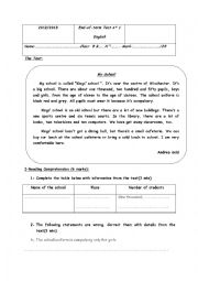 English Worksheet: End of term test n1: 8th form (Tunisia)