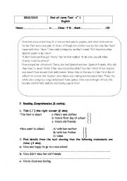 End of term test n1: 9th form (Tunisia)