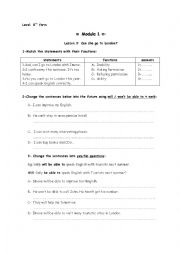 English Worksheet: Can she go to London?