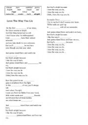 English Worksheet: Love the way you lie by Rihanna