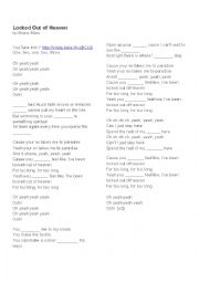 English Worksheet: Bruno Mars - Locked Out of Heaven  Gap Fill