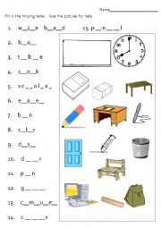 English Worksheet: missing letters