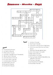 English Worksheet: DAYS_MONTHS AND SEASONS CROSSWORD