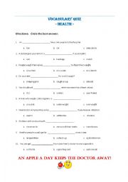 English Worksheet: Quiz for Health Vocabulary