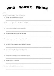English Worksheet: Who, Which, Where review 2