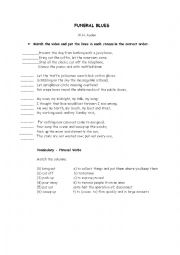 English Worksheet: funeral blues