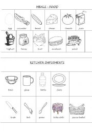 English Worksheet: kitchen implements and some foods