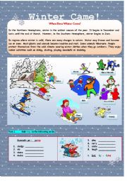 English Worksheet: Winter Came! (2 pages)