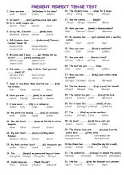 English Worksheet: Present Perfect Tense Test