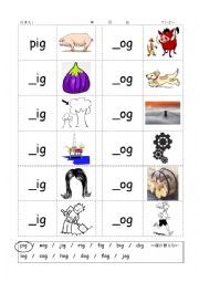 English Worksheet: Phonics - 3 letter words (CVC) - Writing -IG / -OG