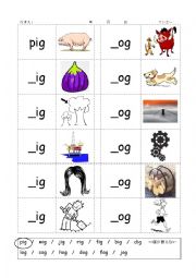 English Worksheet: Phonics - 3 letter words (CVC) - Writing -IG / -OG
