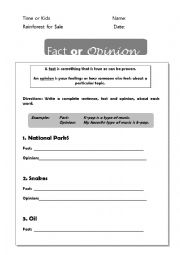 English Worksheet: Rainforest Fact or Opinion